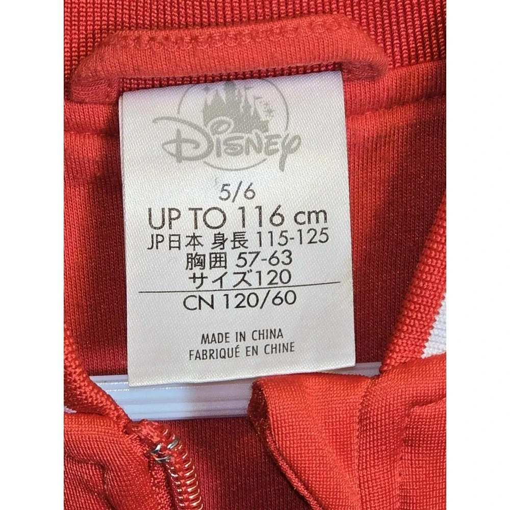 Disney Mickey Mouse Track Jacket Kids 5/6 Red White Zip Up Retro 1928 Burbank CA